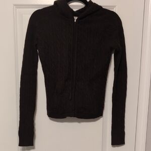 Aqua Brown Cable Knit Women's Hooded Sweater